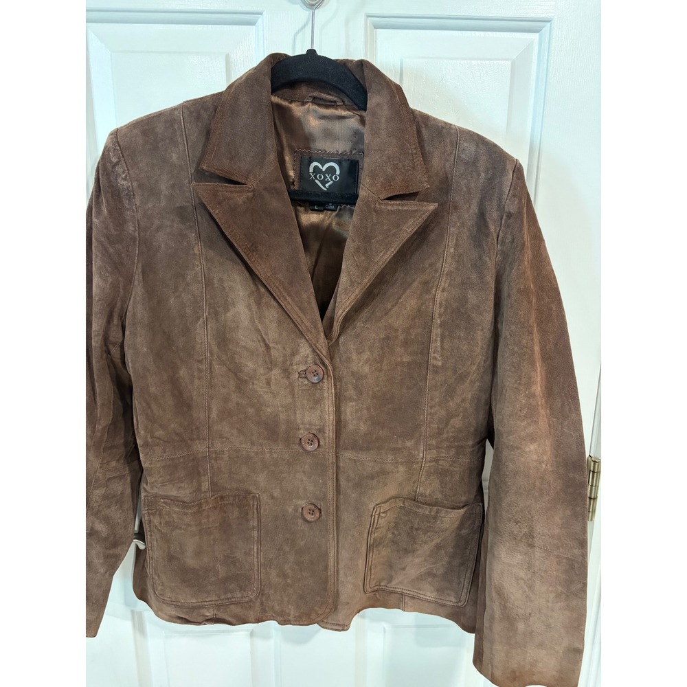 Woman's XOXO Size Large Chocolate Brown Genuine Suede Jacket Blazer Vintage Y2K